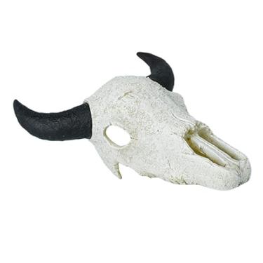 Imagem de IEUDNS Decoração de tanques de peixe, estátua de animais de criação de animais de esqueleto cabeça de animal de origem simulados acessórios de peixe esconder, Chifre de Boi Preto