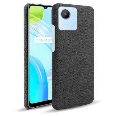 Imagem de Capa para OPPO Realme C30 4G,Capa desenhada em lona,Case Protetora Ultrafina com Empunhadura Macia,Design em Tecido Antichoque e Antiarranhões-Black