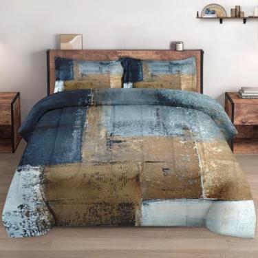 Imagem de WeCozy Conjunto de edredom king size com 2 fronhas, pintura cinza e marrom, 3 peças, conjunto de edredom macio contemporâneo bege para decoração de quarto e cama