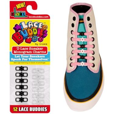 Imagem de Lace Buddies - Pingentes de renda para tênis da uLace - Pacote com 12 peças, Emoji de flor preto e branco, Flower