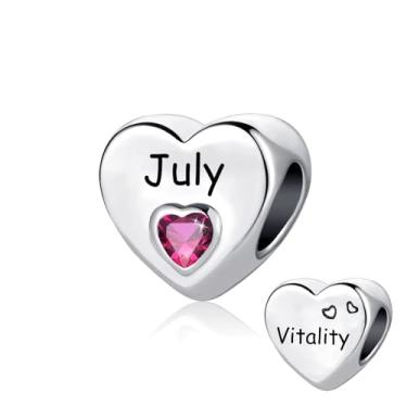 Imagem de QeenseKc Pingente de coração de pedra do mês de janeiro a dezembro serve para pulseira Pandora, presente de feliz aniversário para ela, Cobre Cristal, Sem Pedra Preciosa