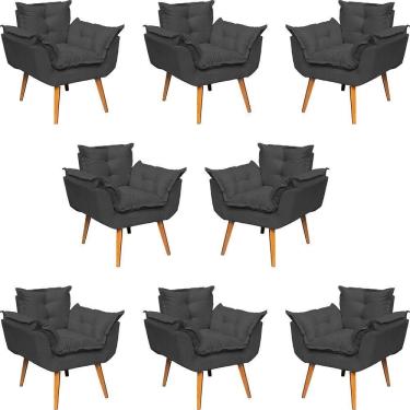 Imagem de Kit 8 Poltronas Decorativa Alice Pé Trapézio 30cm Castanho - Suede