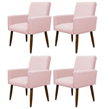 Imagem de Kit 4 Poltronas Decorativa Sala E Quarto Nina Suede Herrero Cor:rosa Bebê