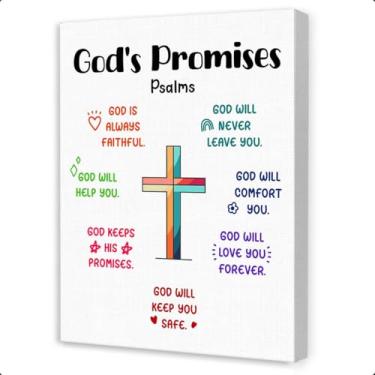 Imagem de OTINGQD Arte de parede cristã para crianças, arte de parede de berçário cristão, decorações de escola dominical para sala de aula, decoração de parede em tela de salmos promessas de Deus