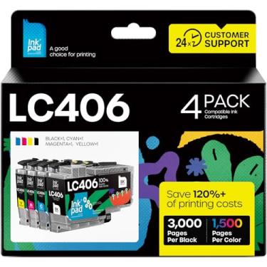 Imagem de Cartuchos de tinta LC406 de substituição para Brother LC-406 LC406XL cartucho de tinta compatível com impressoras MFC-J4335DW J5855DW J6555DW J4535DW MFC-J6955DW (pacote com 4, BK/C/M/Y)