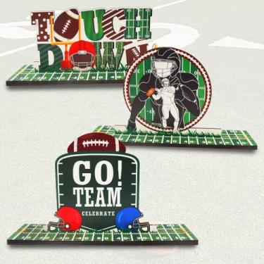 Imagem de On-Airstore Pacote Com 3 Peças Centrais De Mesa Madeira Para Futebol Americano, Placa Toque Baixo, Palavras Do Time, Decoração, Jogo Bola Esportiva O Super Bowl, Lembrancinha Festa Em Casa, Escola,