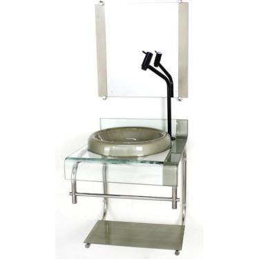 Imagem de Gabinete de vidro 40cm para banheiro curvado duplo inox cuba chapéu ch