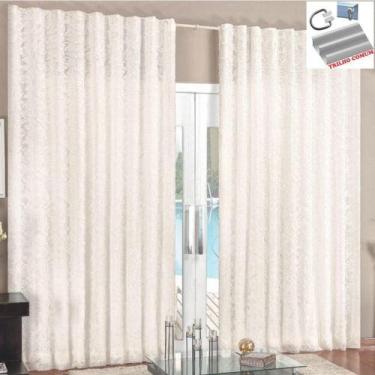 Imagem de Cortina Rendada Com Forro Voal 4 Metros Trilho Comum - Palha - Casa Sh