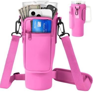 Imagem de Bolsa Alça Transversal Porta Garrafa Térmica 1,2L Neopreme Bolso Celular Carteira Alça Transversal (Rosa Pink)