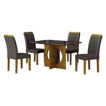 Imagem de Mesa De Jantar Lorena Plus 120x80 Freijó Chumbo Com 4 Cadeiras Doha Joli Chumbo - Leifer Móveis