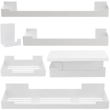 Imagem de Kit de Acessórios Para Banheiro Branco Com Adesivo 6 Pcs UN.ELG - Unid