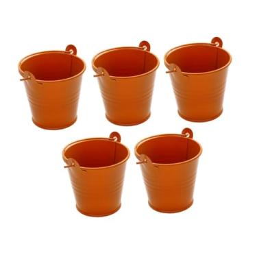 Imagem de Generic 5 peças pequenos baldes de metal baldes de gelo organizadores lembrancinhas de festa centro de mesa flores balde artesanato com alça vasos de metal, Laranja