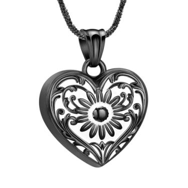 Imagem de Yinplsmemory Colar de urna de girassol, joia de cremação, coração, para mulheres, homens, aço inoxidável, suporte de cinzas, lembrança, amado, Aço inoxidável, Sem Pedra Preciosa