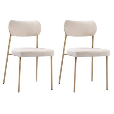 Imagem de Conjunto 2 Cadeiras Lavínia Linho Bege/aço Champanhe - Salaone Linho Bege/aço Champanhe
