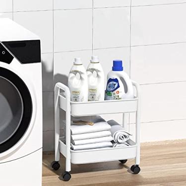 Imagem de Organizador de carrinho com rodinhas utilitário, organizador de armazenamento para sofá com rodas, organizador de carrinho móvel sob a mesa com alça para organização de escritório, casa, cozinha, branco