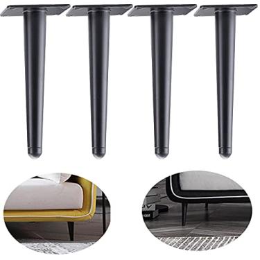 Imagem de ALXEH Pernas de mesa de móveis retos 25,4 cm, pernas redondas de metal afunilado preto, suporte de sofá moderno para cômoda de substituição de pés, conjunto de 4