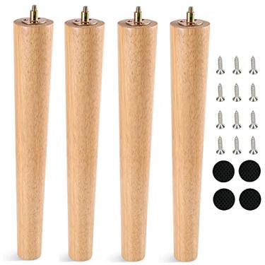 Imagem de Conjunto de 4 pernas redondas de madeira para móveis modernos, sofá-cama, poltrona, café, mesa, pés com parafusos pré-perfurados de 5/40 cm, parafusos e almofadas de borracha (16" / 40 cm, retos