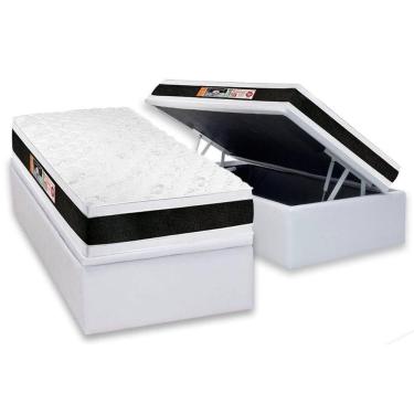 Imagem de Cama Box Baú Solteiro: Colchão Black E White Air Double Face + Base Crc Courano White(88x188)
