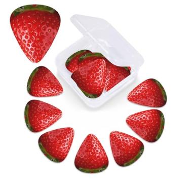 Imagem de Palhetas de guitarra com impressão de morango vermelho, pacote com 12 palhetas de guitarra com caixa de armazenamento, palhetas de baixo para guitarra acústica, baixo, ukulele elétrico inclui 0,46 mm