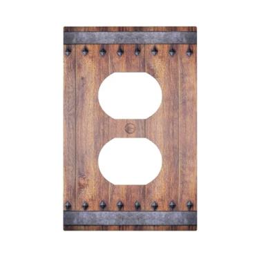 Imagem de Thsanju Porta De Celeiro Rústica Madeira Marrom, Vintage, Estilo Fazenda, 1 Tomada Duplex, Decorativa, Interruptor Luz Única, Elétrica, Placa Parede, Para Decoração Banheiro