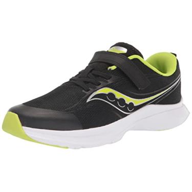 Imagem de Saucony Tênis de corrida unissex infantil Kinvara 13 com fecho alternativo, Preto/limão, 11 Big Kid