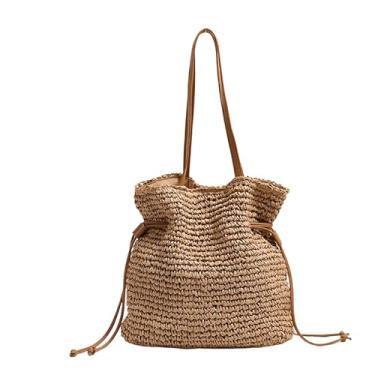 Imagem de Sacolas femininas de praia com tecido de palha, boho, crochê, verão, modernas, bolsas de ombro, grande, bolsa de mão, Marrom
