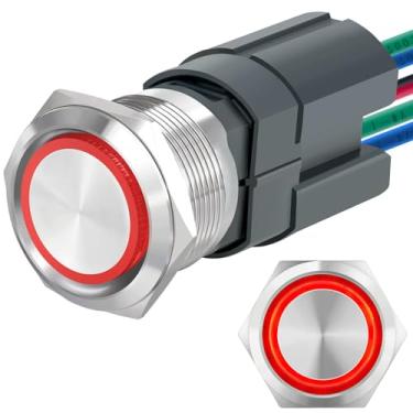 Imagem de ZJWZJH Interruptor De Botão De Pressão De 15 A 22 Mm 12 V Dc Com Trava À Prova D'Água Ip67 2No Dpst Angel Eye Led Aço Inoxidável Redondo Com Travamento Automático 7/8'' Com Soquete De Fio