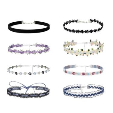 Imagem de Azusa Sun Conjunto de gargantilhas femininas com coração e pingente de flor, gargantilha de veludo, gargantilha de renda, fofo, rosa, verde, margarida, joias, presente de Dia dos Namorados, One Size