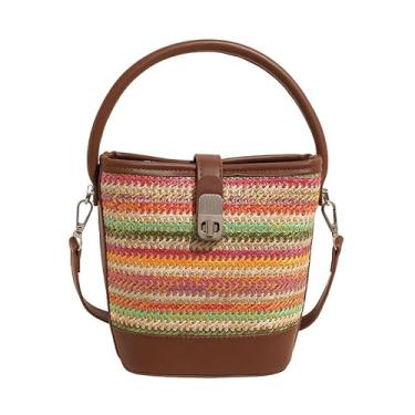 Imagem de CUNLLY Bolsa tiracolo feminina de tecido palha de cor contrastante mini bolsa tiracolo, Verde