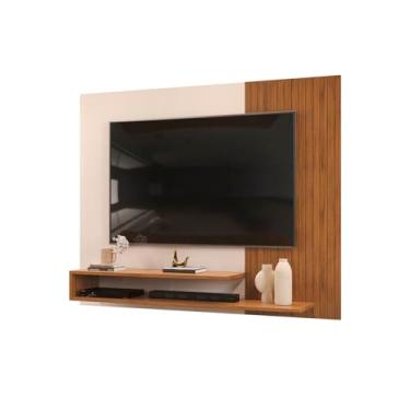 Imagem de Painel Para Tv Ripado Até 50 Polegadas Suspenso Com Prateleiras Home Rack Moderno Sala Quarto Luxo (Freijo/Off White)