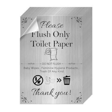 Imagem de ASUNO Please Flush Only Adesivos de papel higiênico para caixotes 175 × 125 mm de vinil de lixo à prova d'água etiquetas removíveis decalques autoadesivos para casa, negócios, exterior, interior