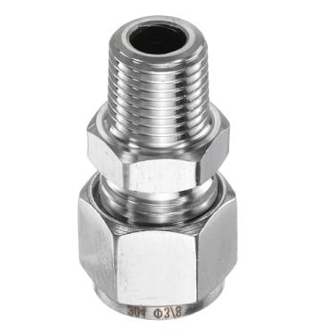 Imagem de HARFINGTON Encaixe de compressão tubo de 3/20.3 cm OD x 1/10.2 cm PT rosca macho aço inoxidável acoplador reto adaptador tubo de compressão conector de encaixe de tubo para óleo gás água
