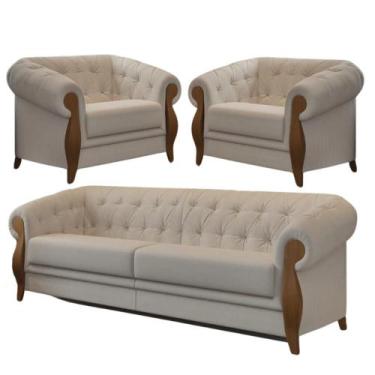 Imagem de Conjunto Sofá 3 Lug + 2 Poltronas Linho Adhara Chesterfield - Larbelle
