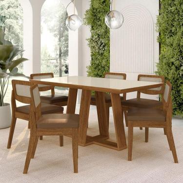 Imagem de Mesa Sion 1,60 Com 6 Cadeiras Sextavada Freijó/off/cori Caramelo - M.a