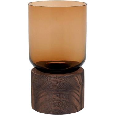 Imagem de Mondello Vaso 18X10X10Cm Vidro Âmbar Base Madeira