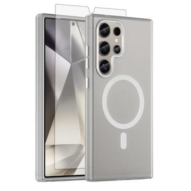 Imagem de Asuwish Capa de telefone para Samsung Galaxy S24 Ultra 5G, compatível com Magsafe Magnetic, protetor de tela, capa protetora à prova de choque traseira fosca translúcida S24Ultra 24S S 24 24Ultra