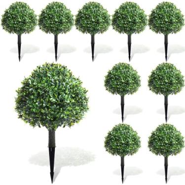 Imagem de Yunlly 10 peças de buxo artificial de 45,7 cm, arbustos artificiais de buxo, topiária, plantas de buxo falsas para uso externo, com resistência aos raios UV, com vegetação em vaso, para varanda