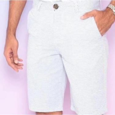 Imagem de Bermuda Listrada - Branca & Azul Claro - HERING KTU91SI-Masculino