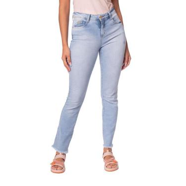 Imagem de Calça Jeans Feminina Pitt Reta Barra Desfiada Azul Claro-Feminino