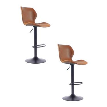 Imagem de Kit 2 Banquetas Alta Giratória com Encosto Couro Bristol Fratini Caram