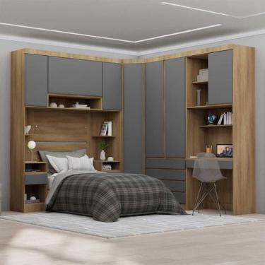 Imagem de Quarto Completo Modulado Solteiro 493cm com Escrivaninha - Casa Lar Lu