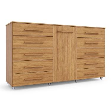 Imagem de Cômoda 1 Porta 10 Gavetas com Rodízio Imperial Freijó