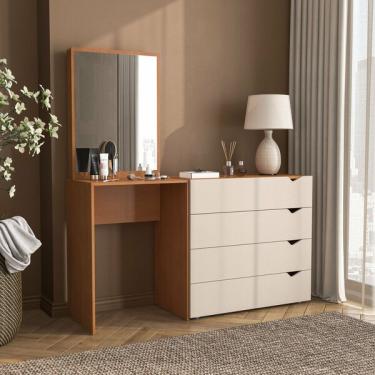 Imagem de Cômoda Penteadeira 4 Gavetas Com Espelho Porto Freijo/creme
