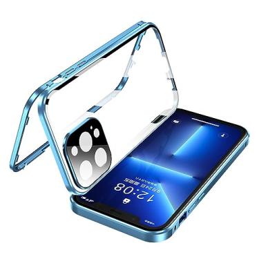 Imagem de KMXDD Capa magnética bloqueável para iPhone 15 Plus com protetor de tela de bloqueio de segurança, protetor de lente de câmera de vidro dupla face 360°, capa transparente (15Plus, azul claro)