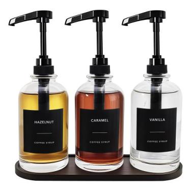 Imagem de Dispensador de xarope de café Euiaey Glass com bomba de 500 mL preta