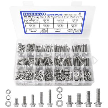 Imagem de Kit de parafusos e porcas Hakkin 244 unidades M6-1,0 M8-1,25 304 SS