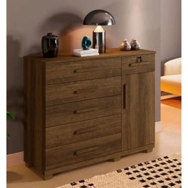 Imagem de Cômoda Milão 6 Gavetas 1 Porta Benetil Móveis - Imbuia