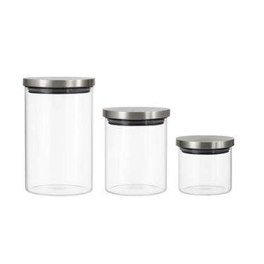 Imagem de Jogo 3 Pote de Vidro 290ml, 600ml, 950ml Tampa Inox Belovidro - Belavi