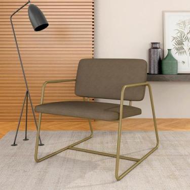 Imagem de Poltrona Decorativa Estofada Sintra Dourado/suede Capuccino - M.a - A 
