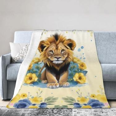 Imagem de Cobertor de leão – Cobertores macios de pelúcia para animais – Presentes aconchegantes de pelúcia de leão para mulheres meninas crianças 101,2 cm x 127,7 cm